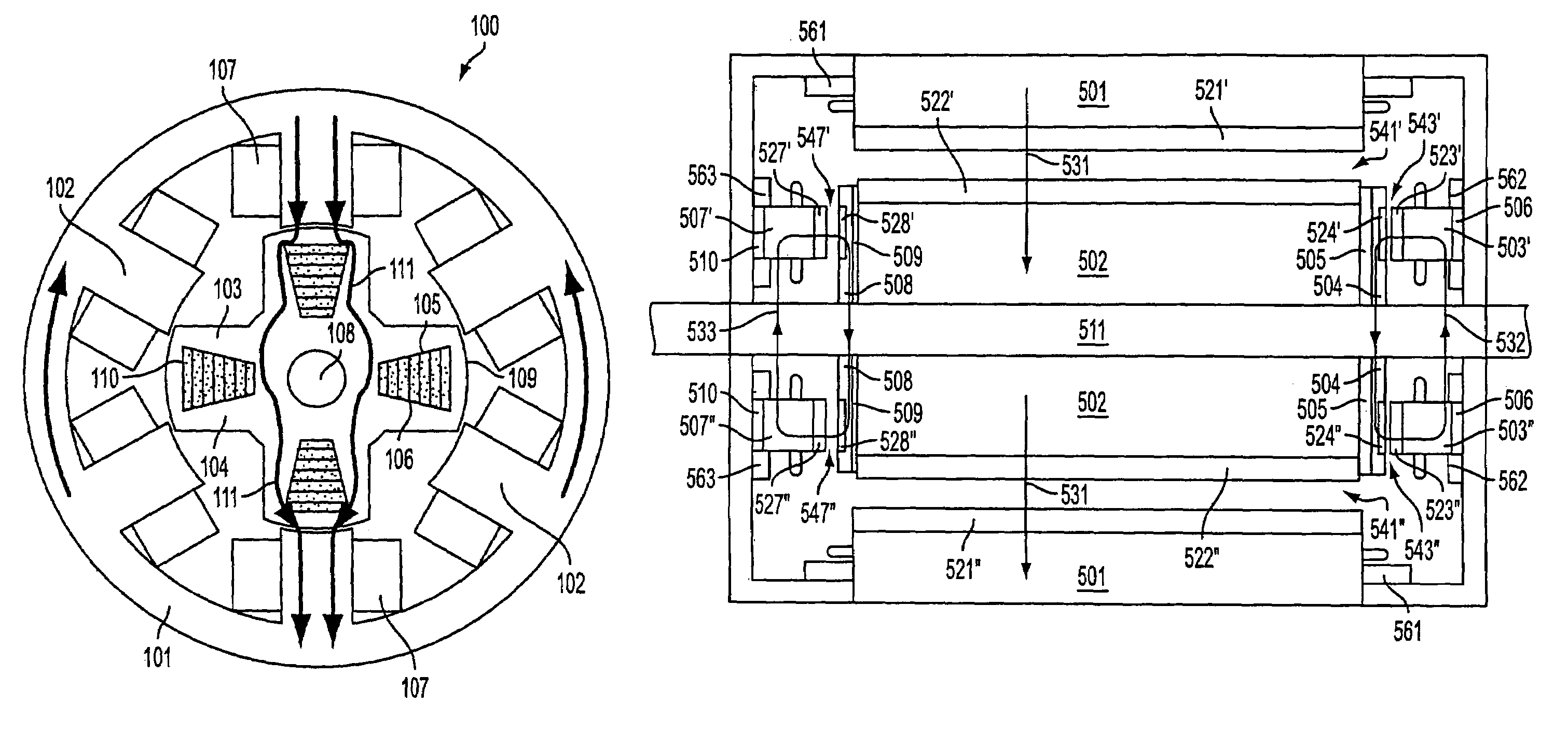 Radial-axial electromagnetic flux electric motor, coaxial electromagnetic flux electric motor, and rotor for same