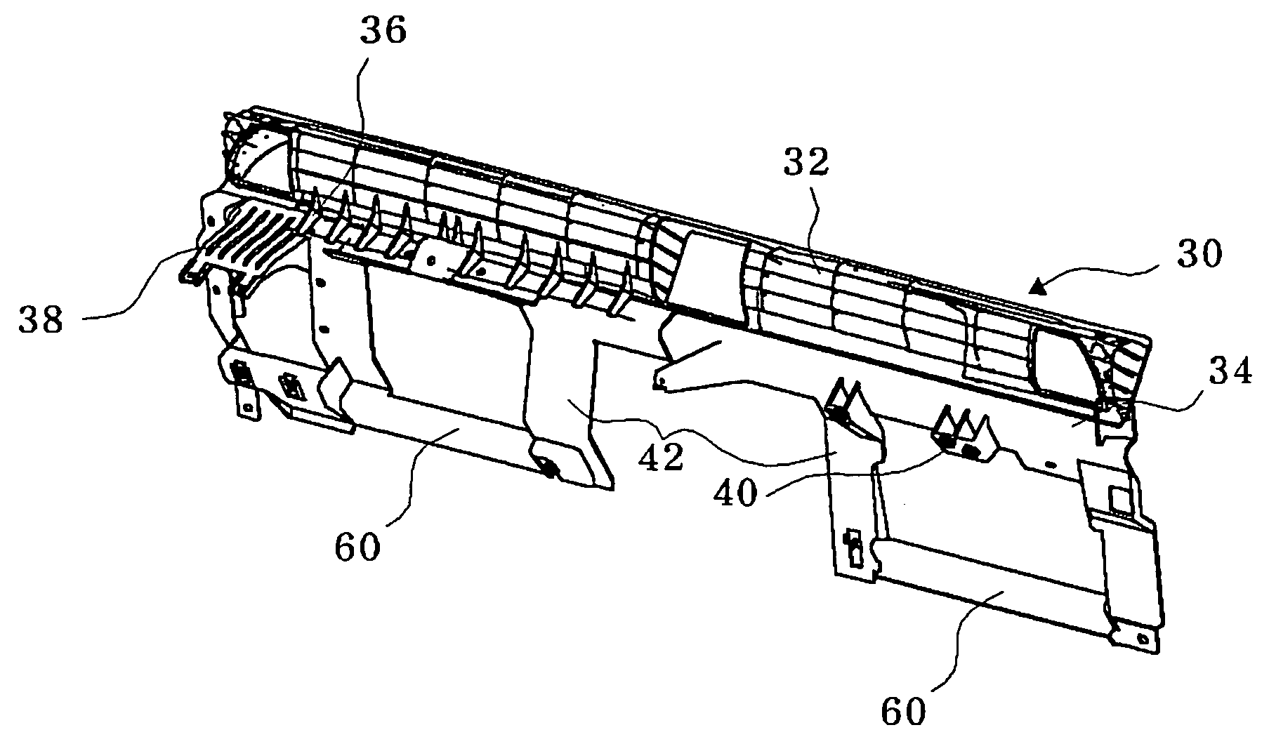 Vehicle air duct assembly of an integrated beam structure