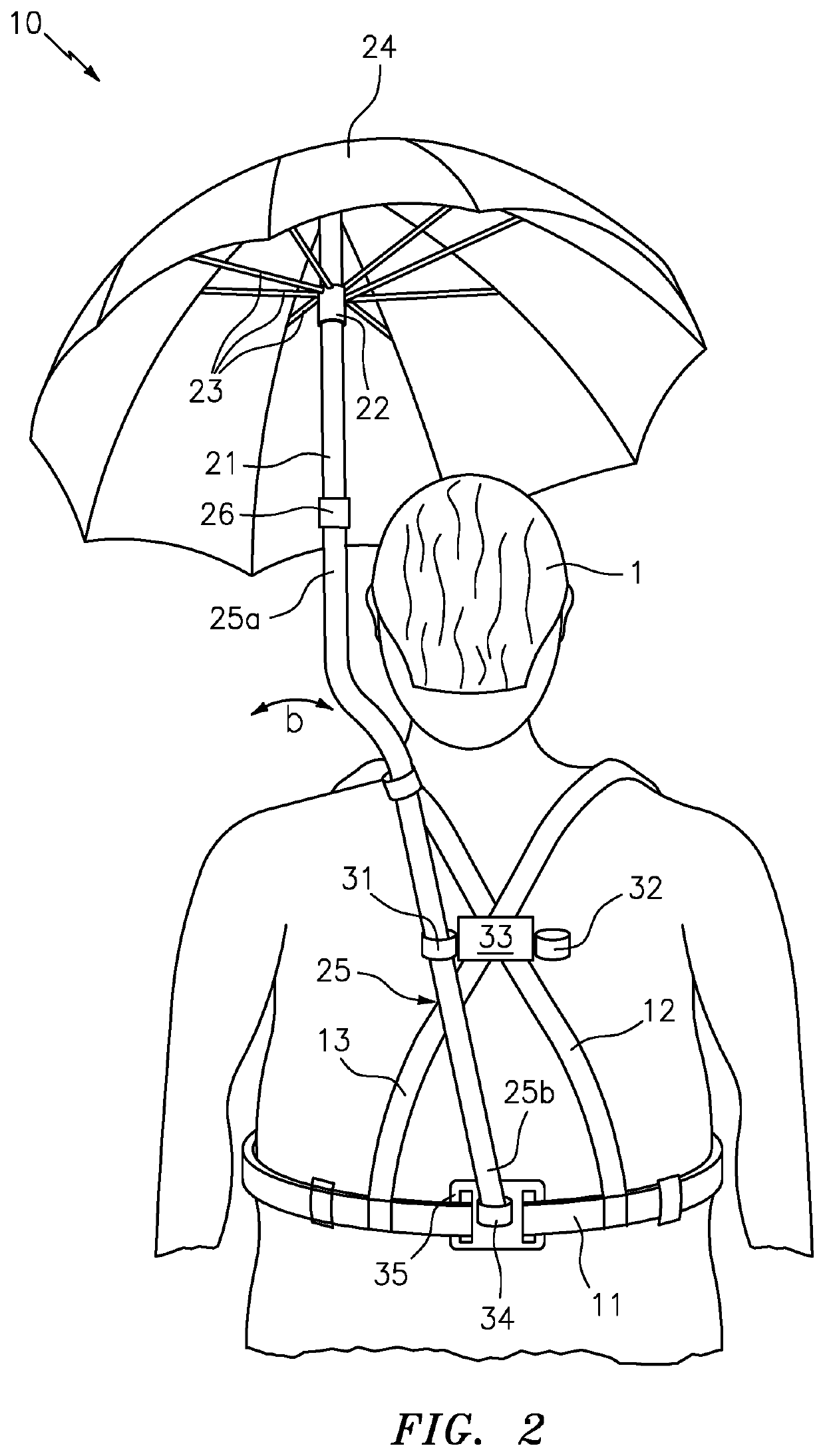 High visibility vest with hands free umbrella device