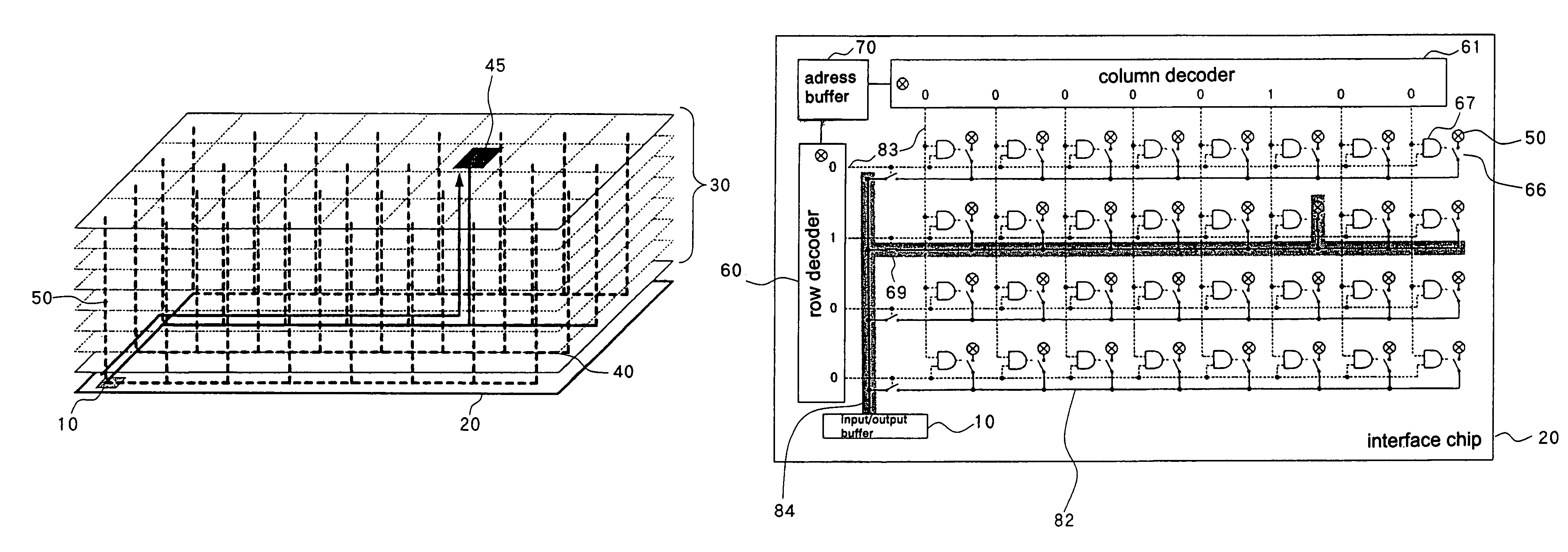 Three-dimensional semiconductor device provided with interchip interconnection selection means for electrically isolating interconnections other than selected interchip interconnections