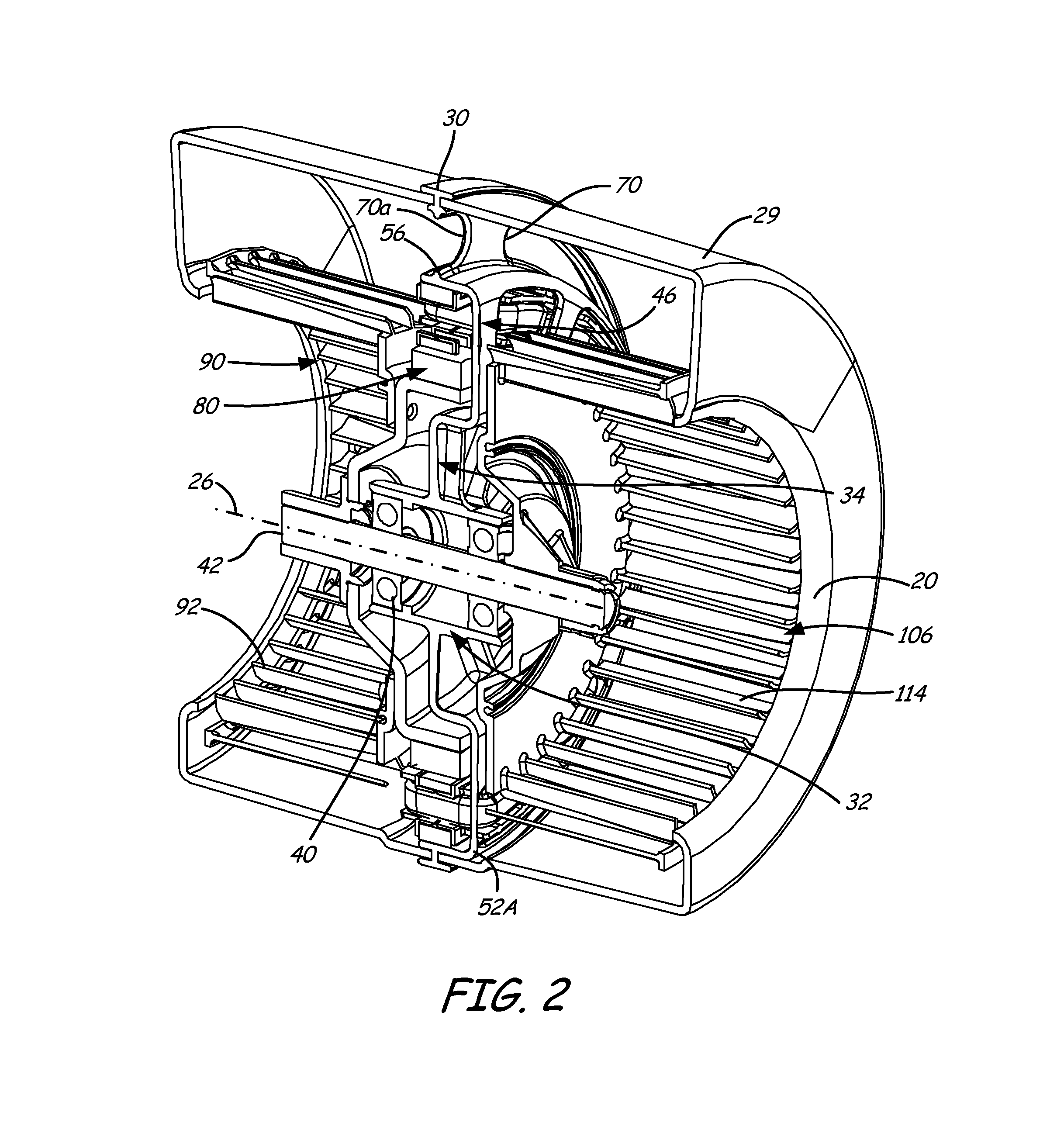 Double inlet centrifugal blower with peripheral motor