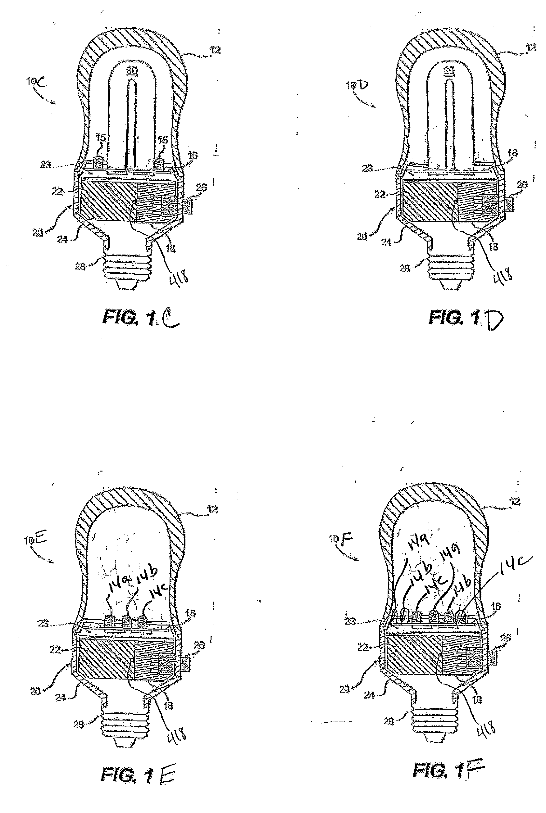 Combination White Light and Colored LED Light Device with Active Ingredient Emission