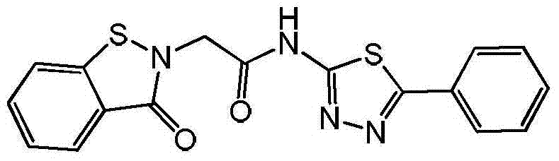 1,3,4-thiadiazole benzisothiazolinone acetamide derivative and synthesis method thereof