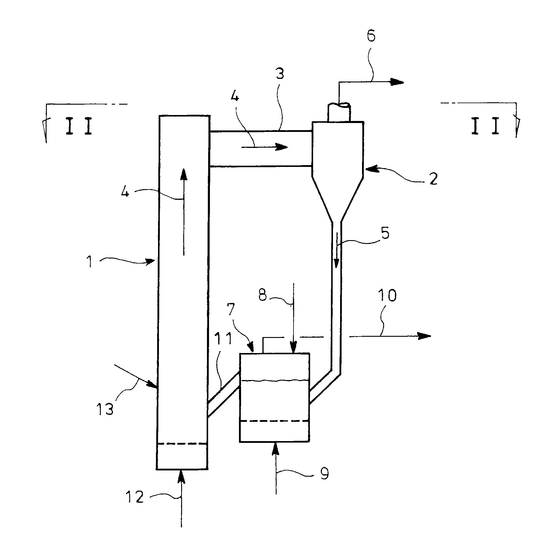 Riser top structure for circulating fluidized bed gasification furnace