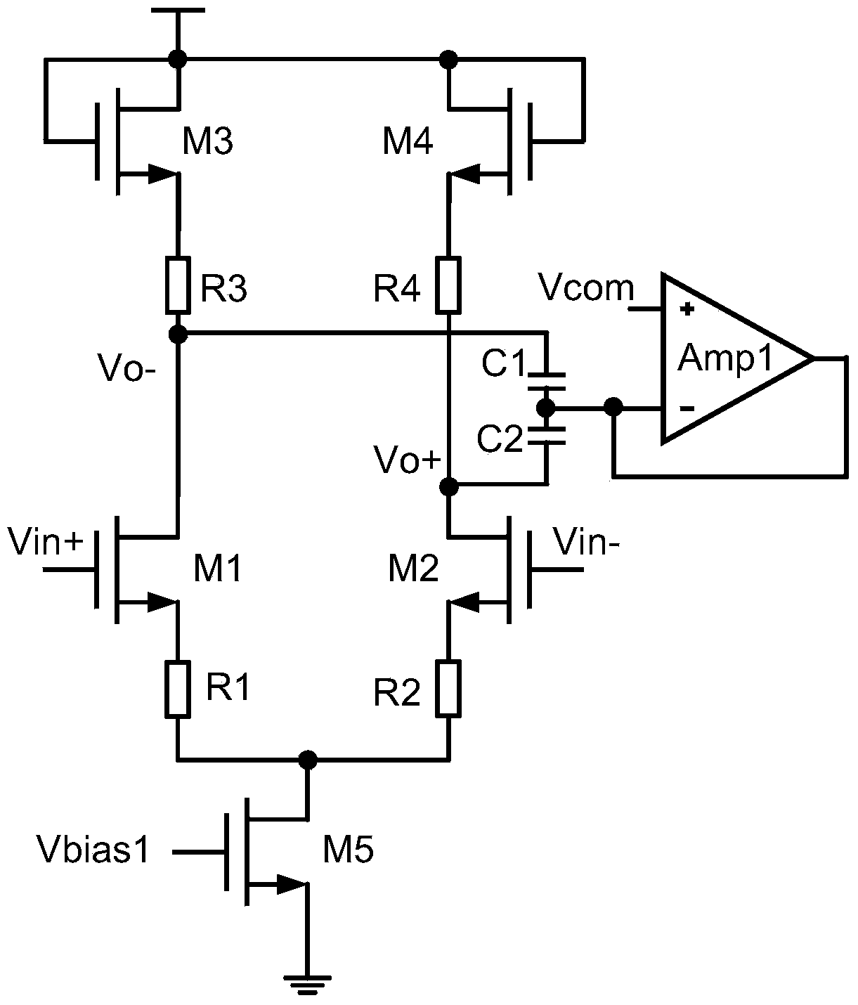 Open loop amplifier with stable output common-mode voltage
