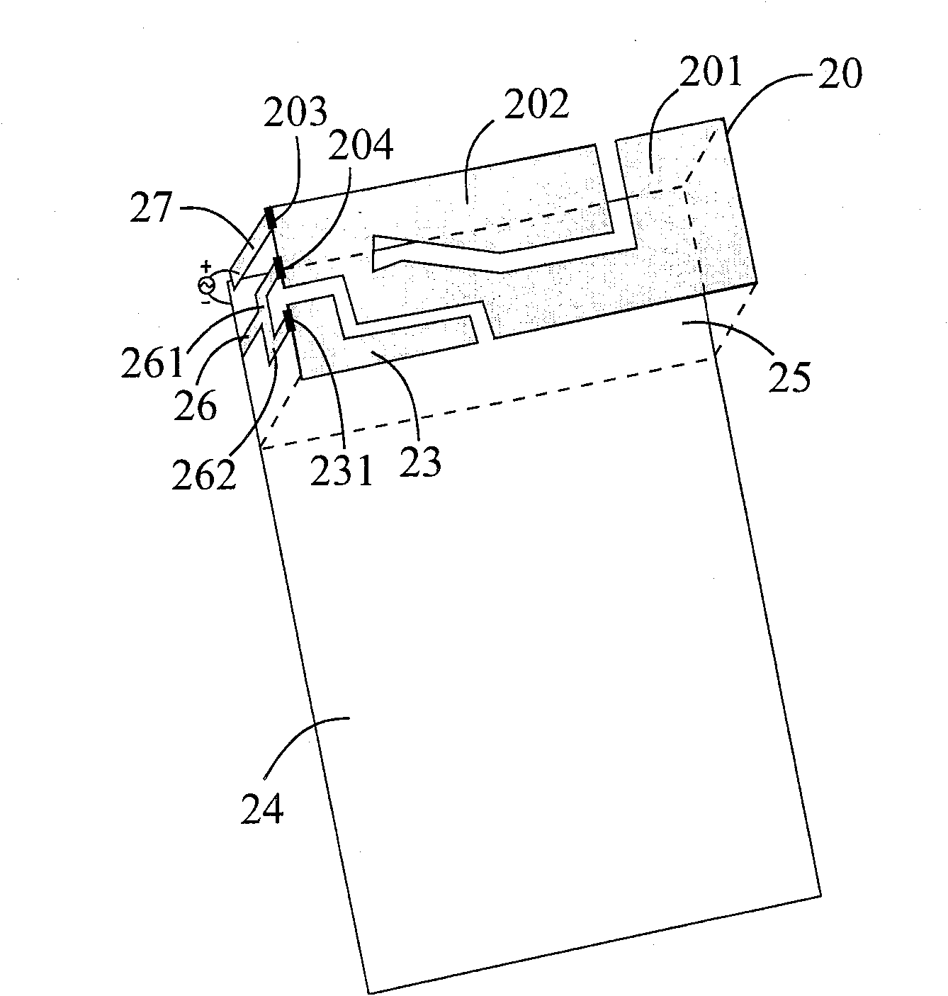 Inverted-F antenna with double-branch, short-circuit structure