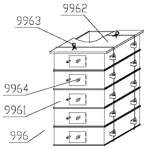 Ashore breeding and feeding system with feeding machines provided with lifting mechanisms