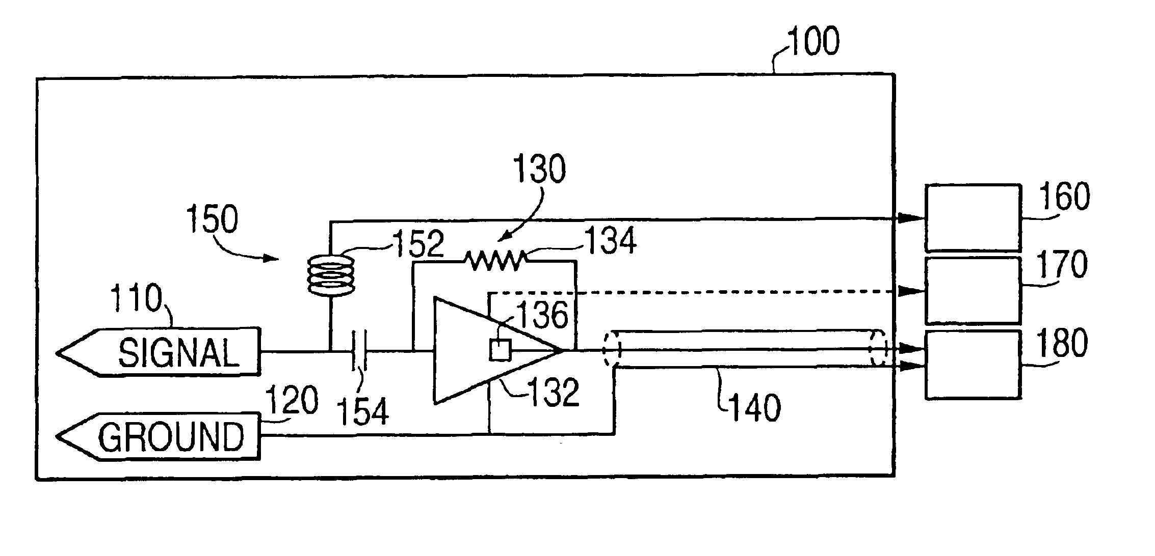 Current probe device having an integrated amplifier