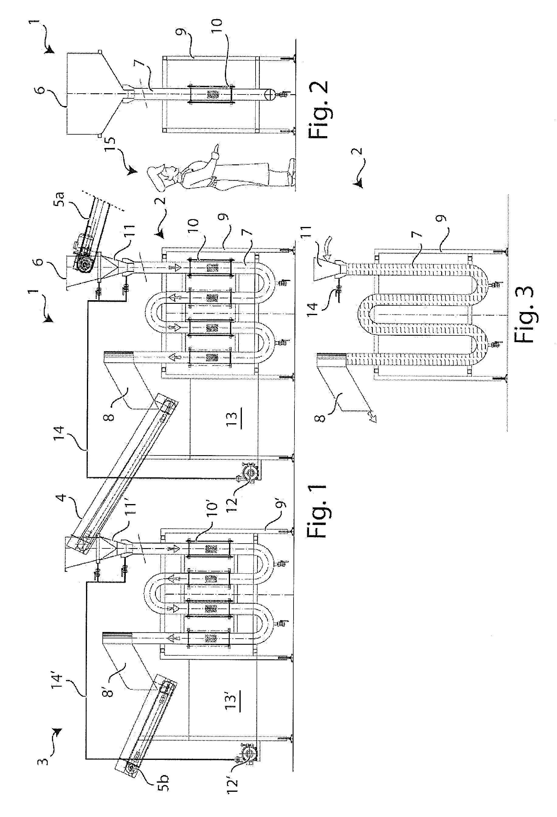 System for transporting and/or washing and/or pasteurisation thermal treatment of foodstuffs, particularly leaf products