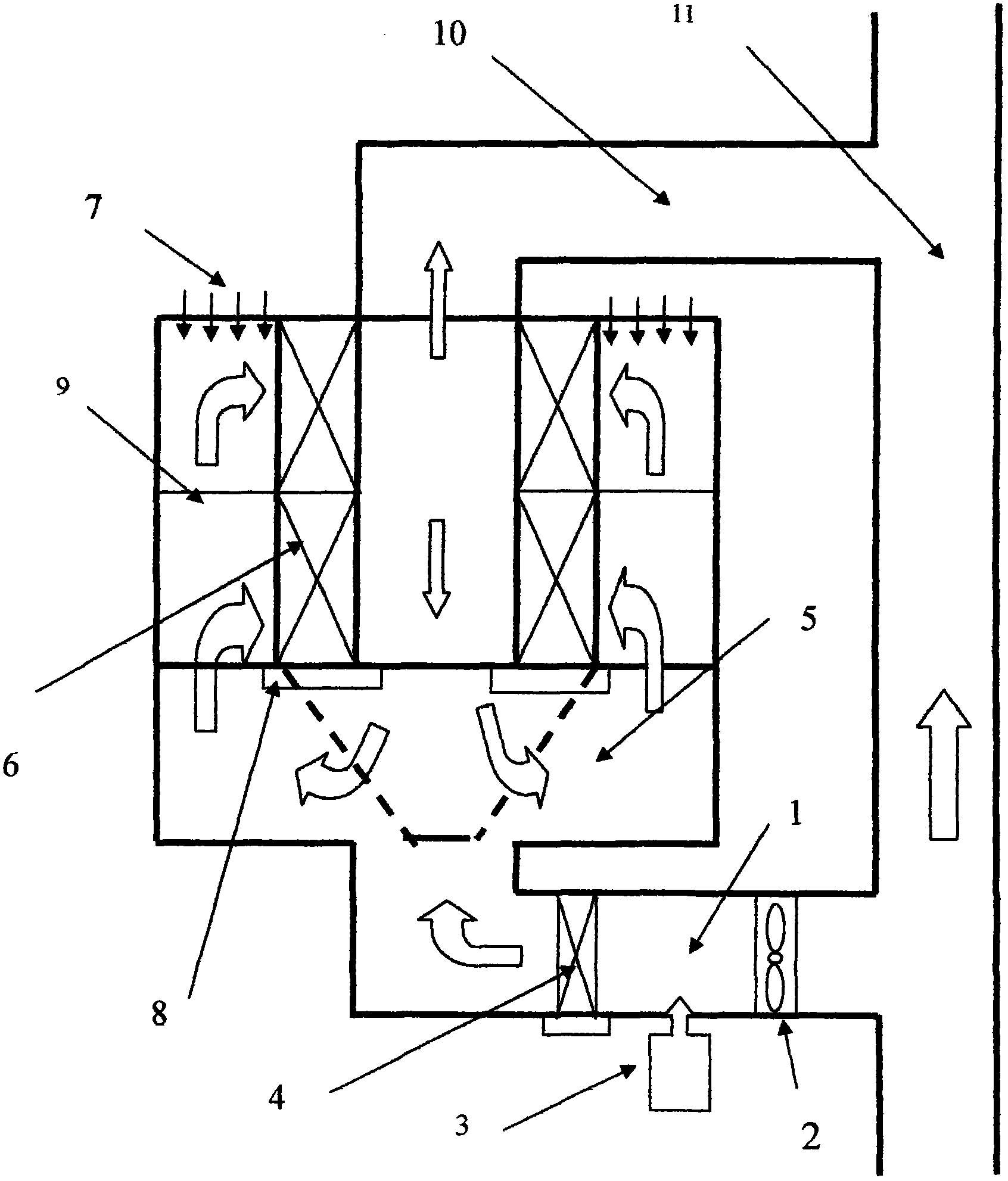 Gas-fired boiler (direct-fired machine) flue-gas waste heat recovery device integrating functions of denitration and water collection