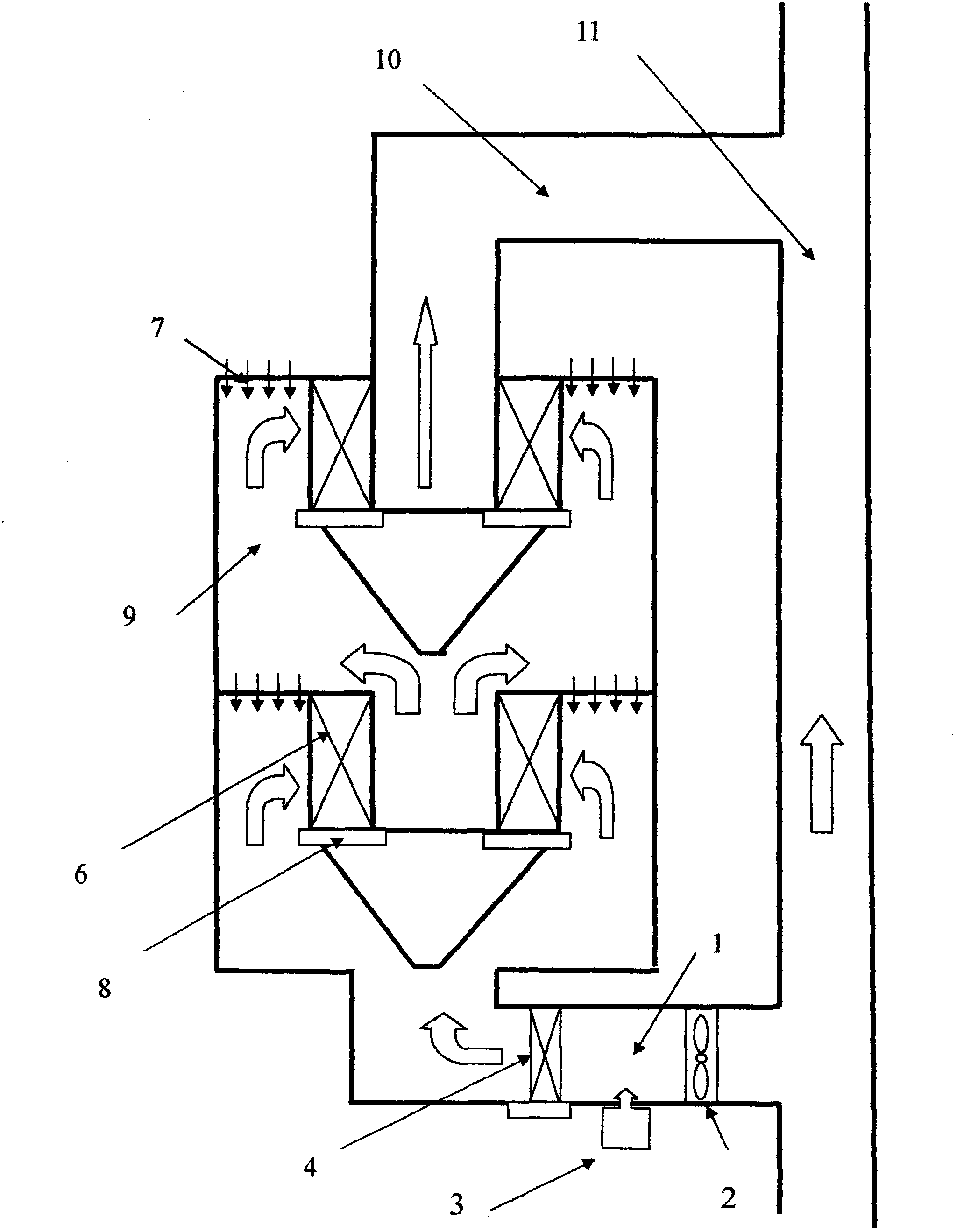 Gas-fired boiler (direct-fired machine) flue-gas waste heat recovery device integrating functions of denitration and water collection