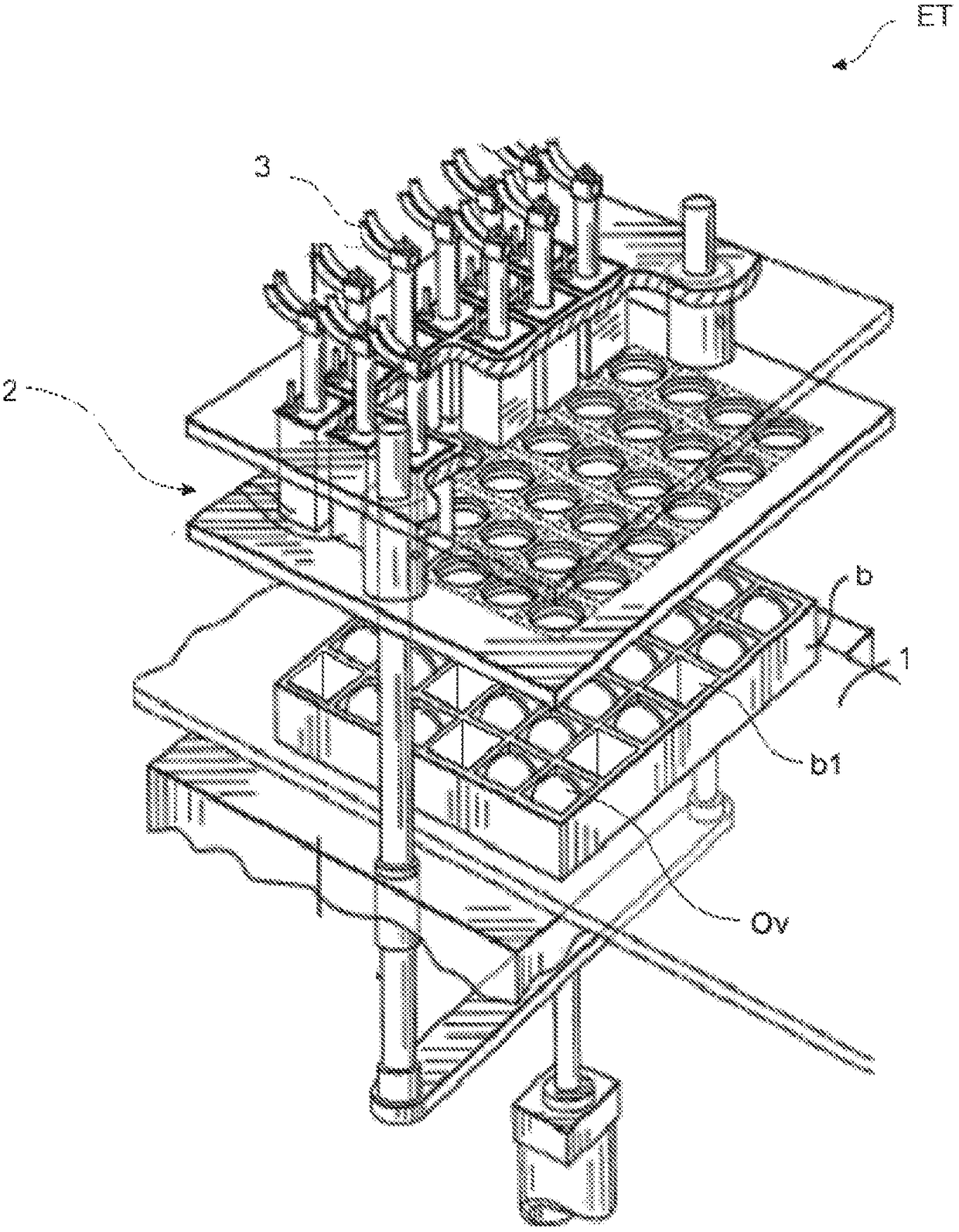 Submodule and associated device for varying/adjusting the height of a plate supporting vaccine/nutrient injectors for adapting the ratio between the path of the needle and egg size, used in substance application module of an egg vaccination/nutrition system and equipment