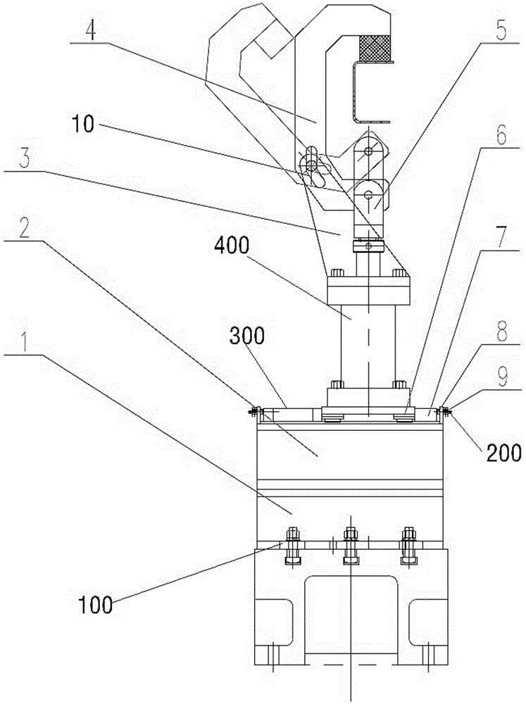 Specific track rotating arm type hydraulic tensioning device for vehicle body assembly