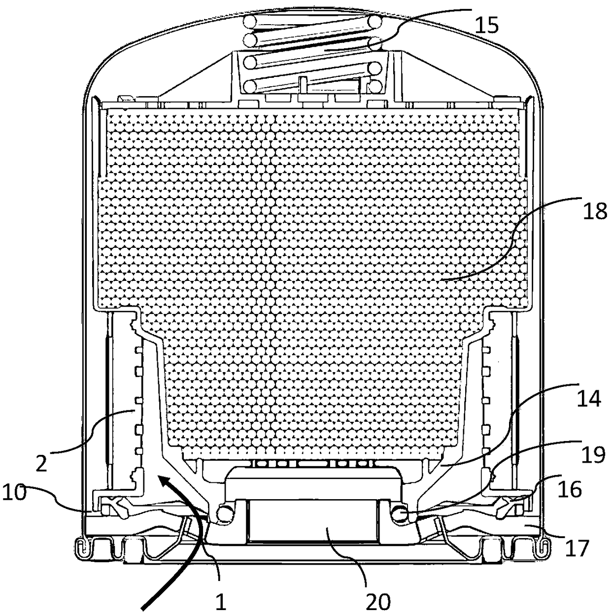 Anti-oscillation drying tank with compact structure