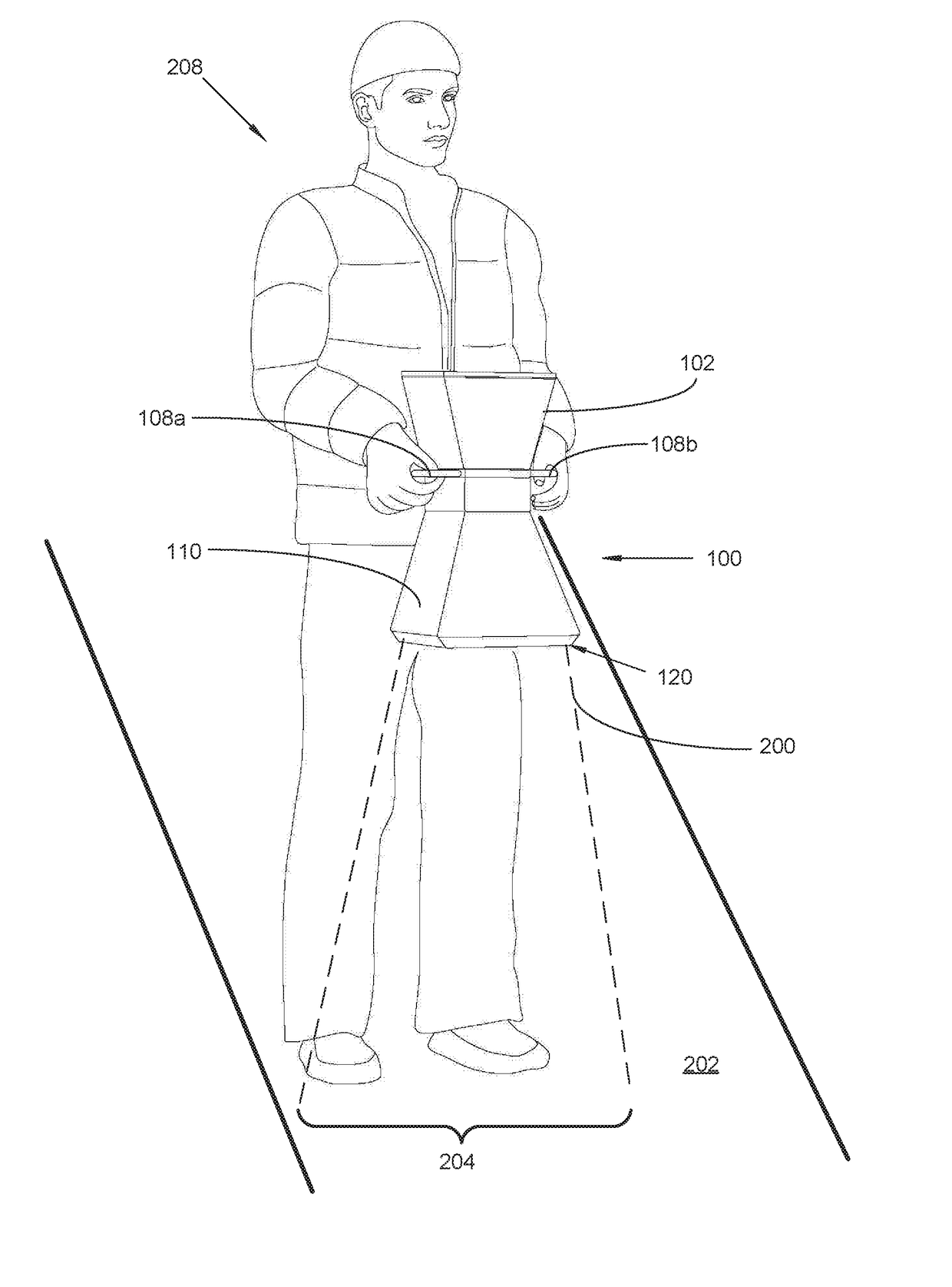 Electric handheld broadcast spreader with pattern and speed controlling baffled skirt