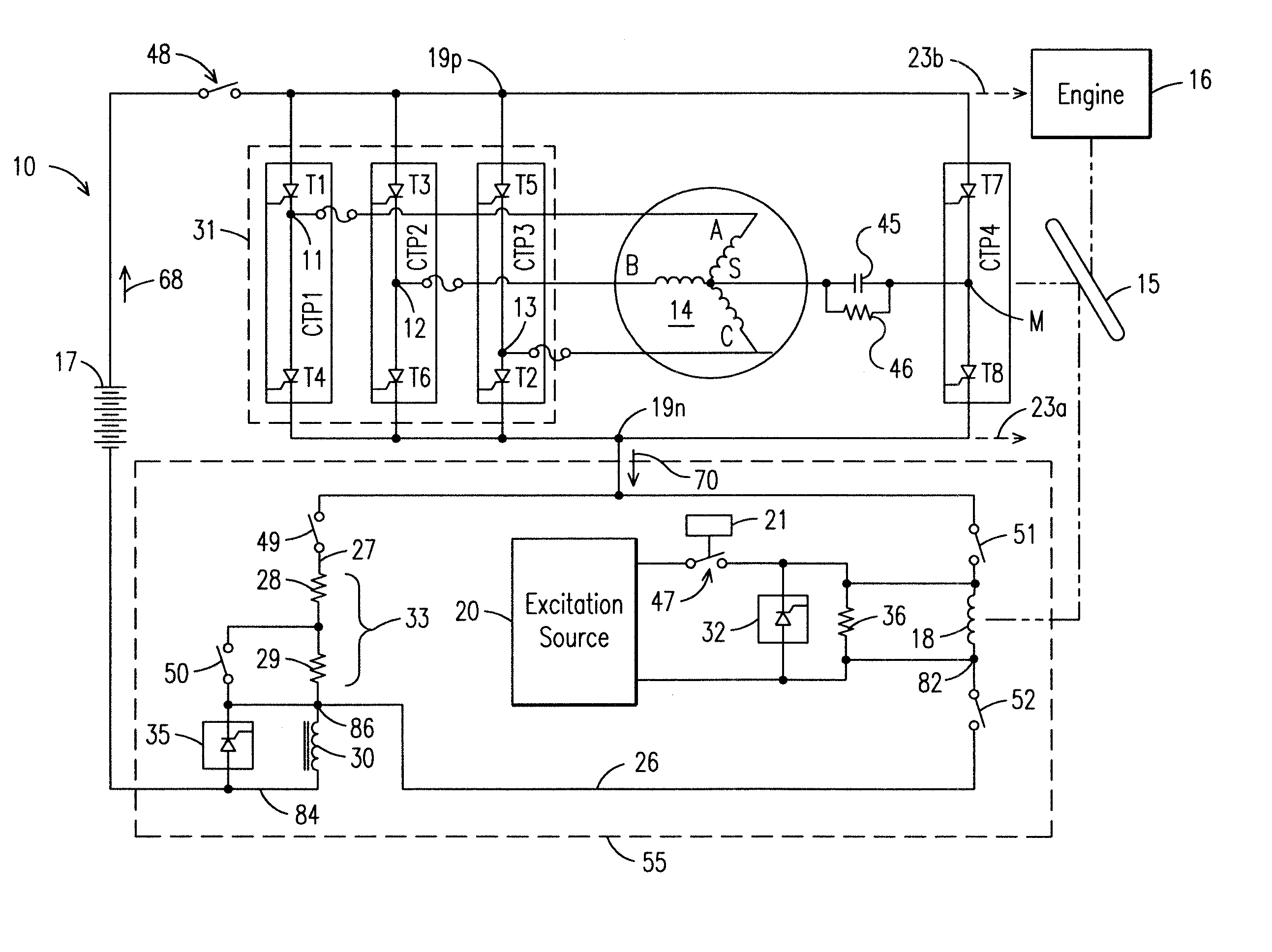 Circuit and Method for Reducing a Voltage Being Developed Across a Field Winding of a Synchronous Machine