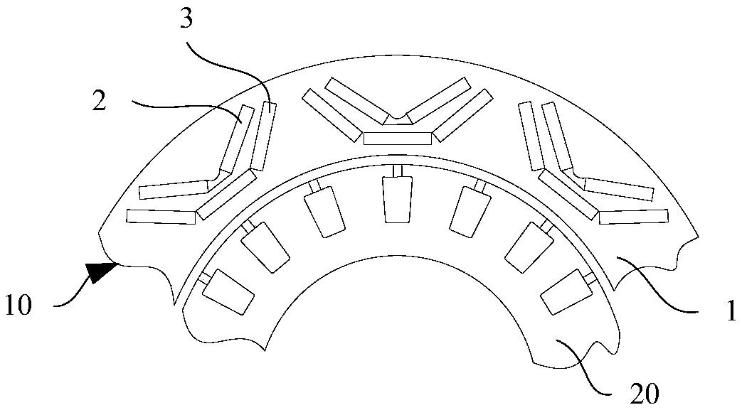 Embedded magnetic steel outer-rotor core assembly and wheel hub motor