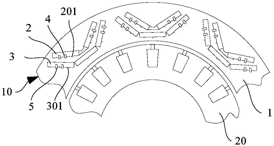 Embedded magnetic steel outer-rotor core assembly and wheel hub motor