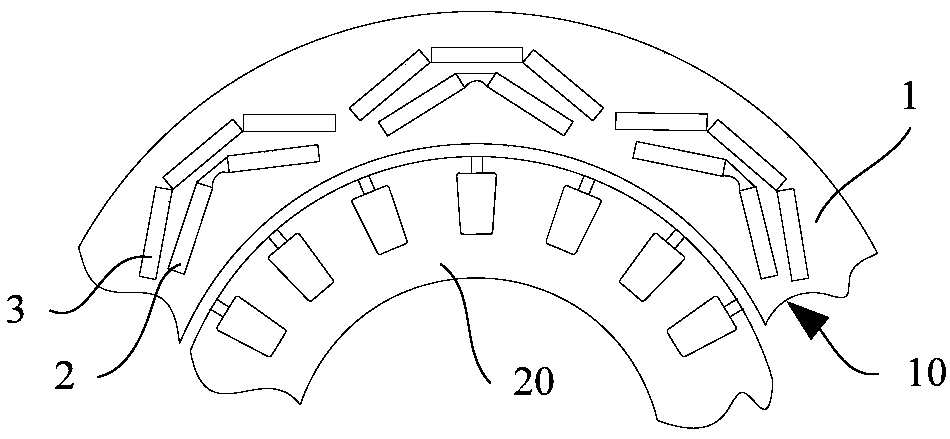 Embedded magnetic steel outer-rotor core assembly and wheel hub motor