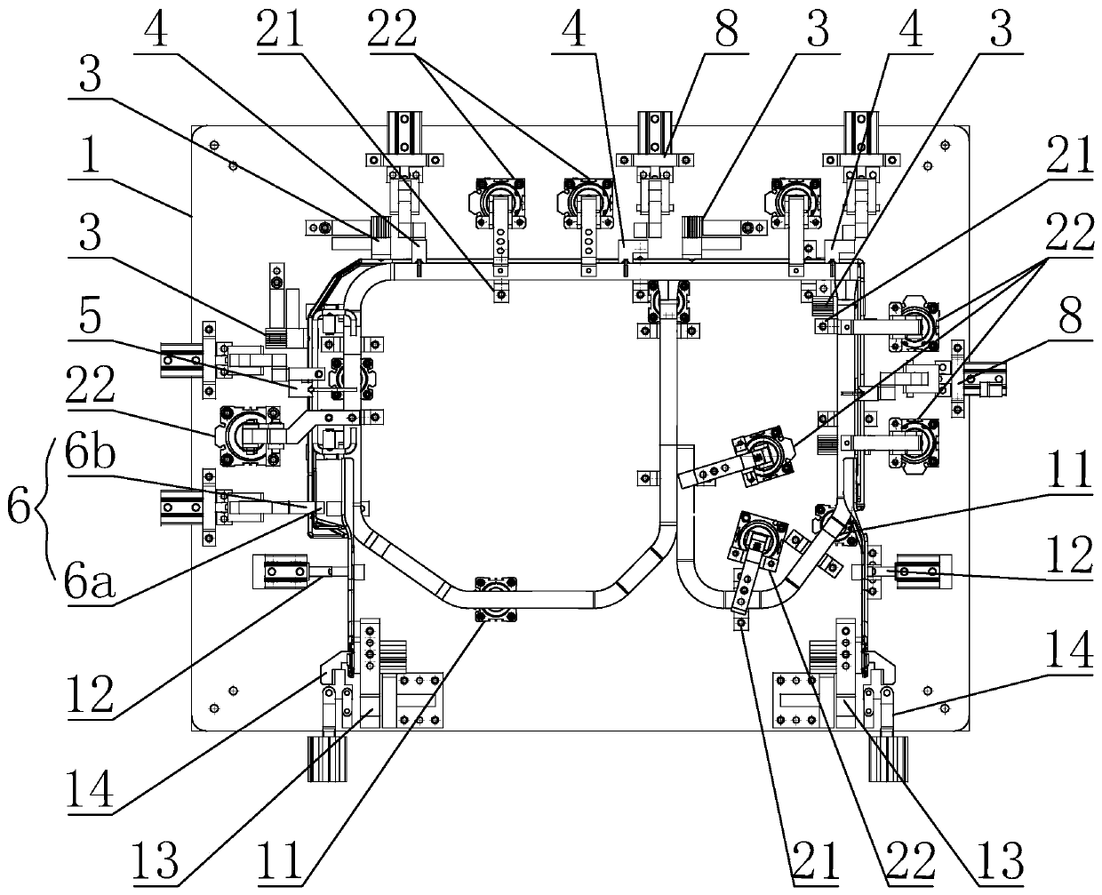 Welding fixture for bracing steel wire in the frame of six-point seat cushion