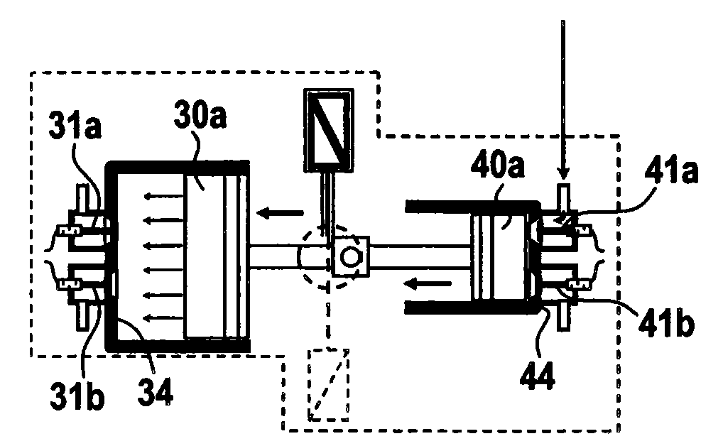 Installation and methods for storing and restoring electrical energy using a piston-type gas compression and expansion unit
