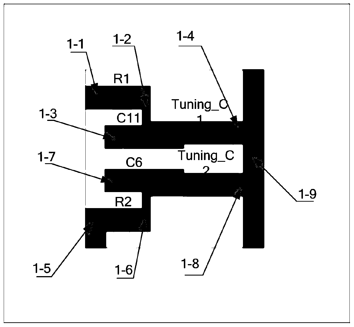 LTCC filter with adjustable center frequency and fixed absolute bandwidth and simulation method