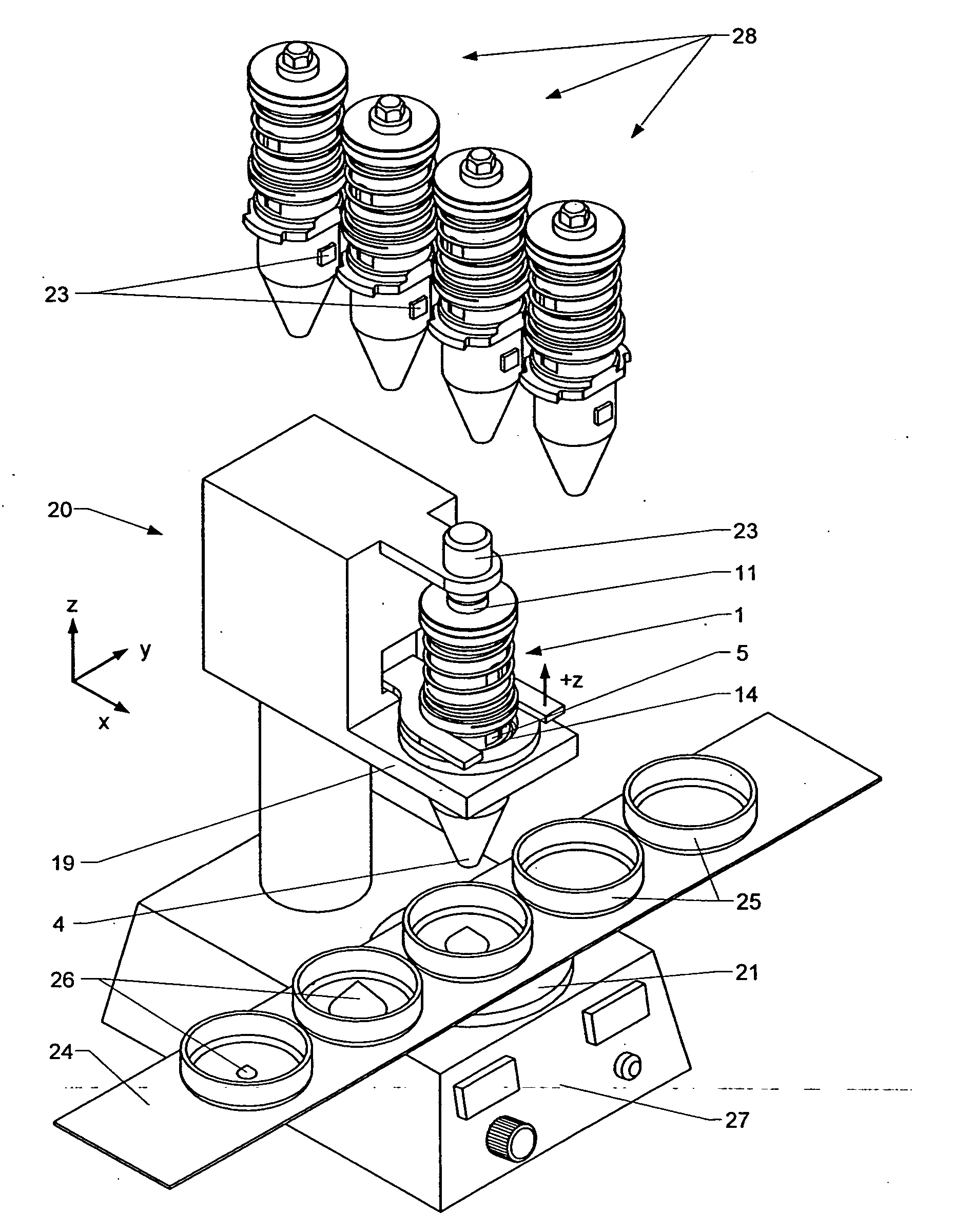 Apparatus and method for storing and dispensing material, especially in micro quantities and in combination with limited starting amounts