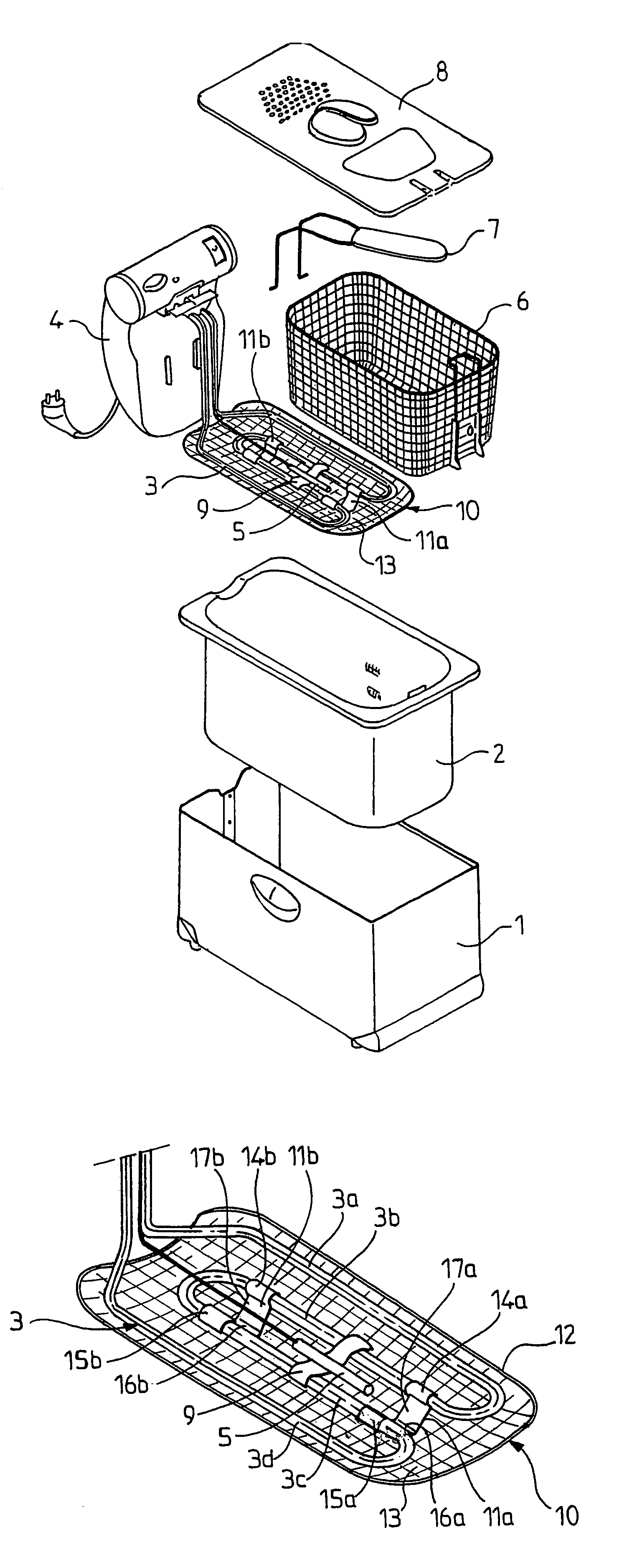 Device for filtration of the frying bath in an electric fryer having an immersed heating resistor
