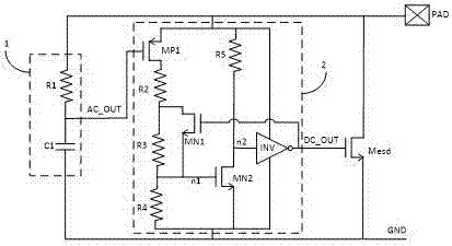 Clamping circuit with alternating current detection and direct current detection functions