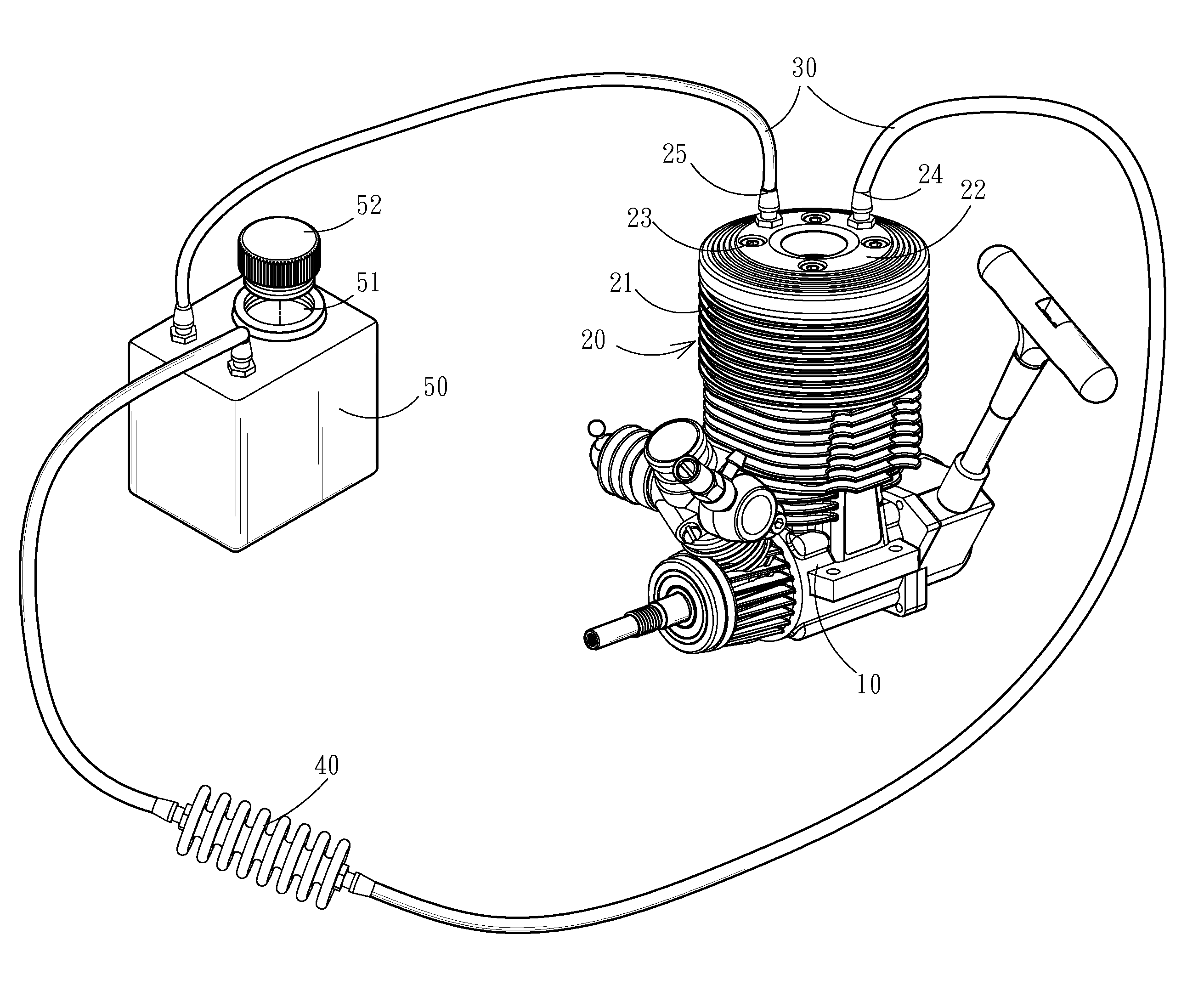 Water cooling device for model toy engine