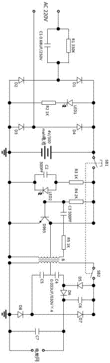 Electric shock-preventing and charging type safe electronic mosquito swatter circuit