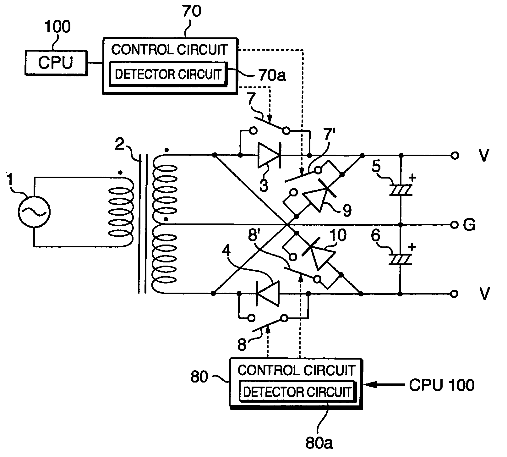 Capacitor-input positive and negative power supply circuit