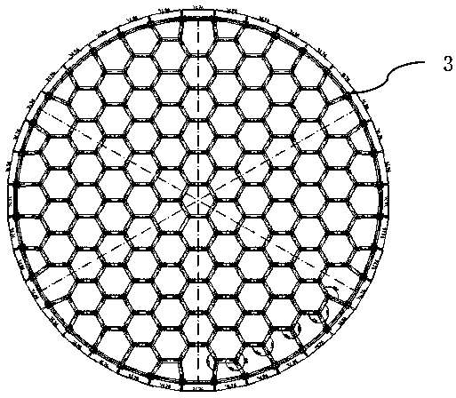 Circular plane large-span honeycomb type concrete open web sandwich plate floor system and construction method thereof