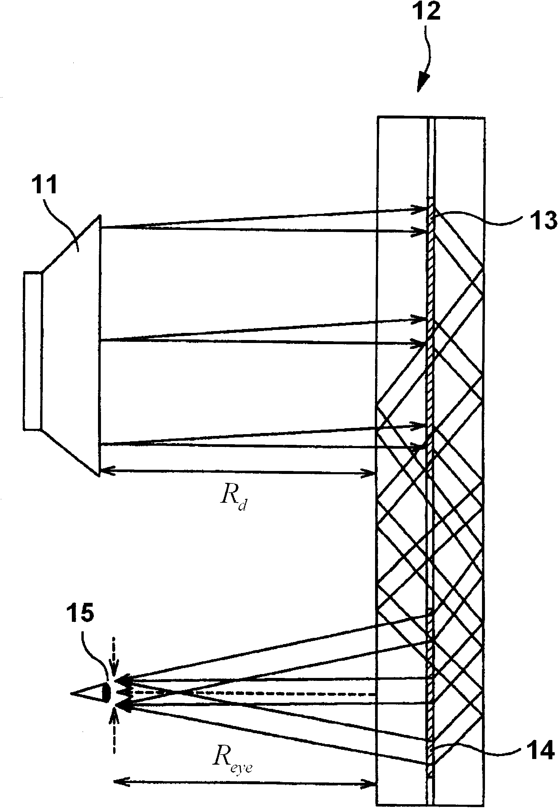 Oxyopter type display device using holographic elements