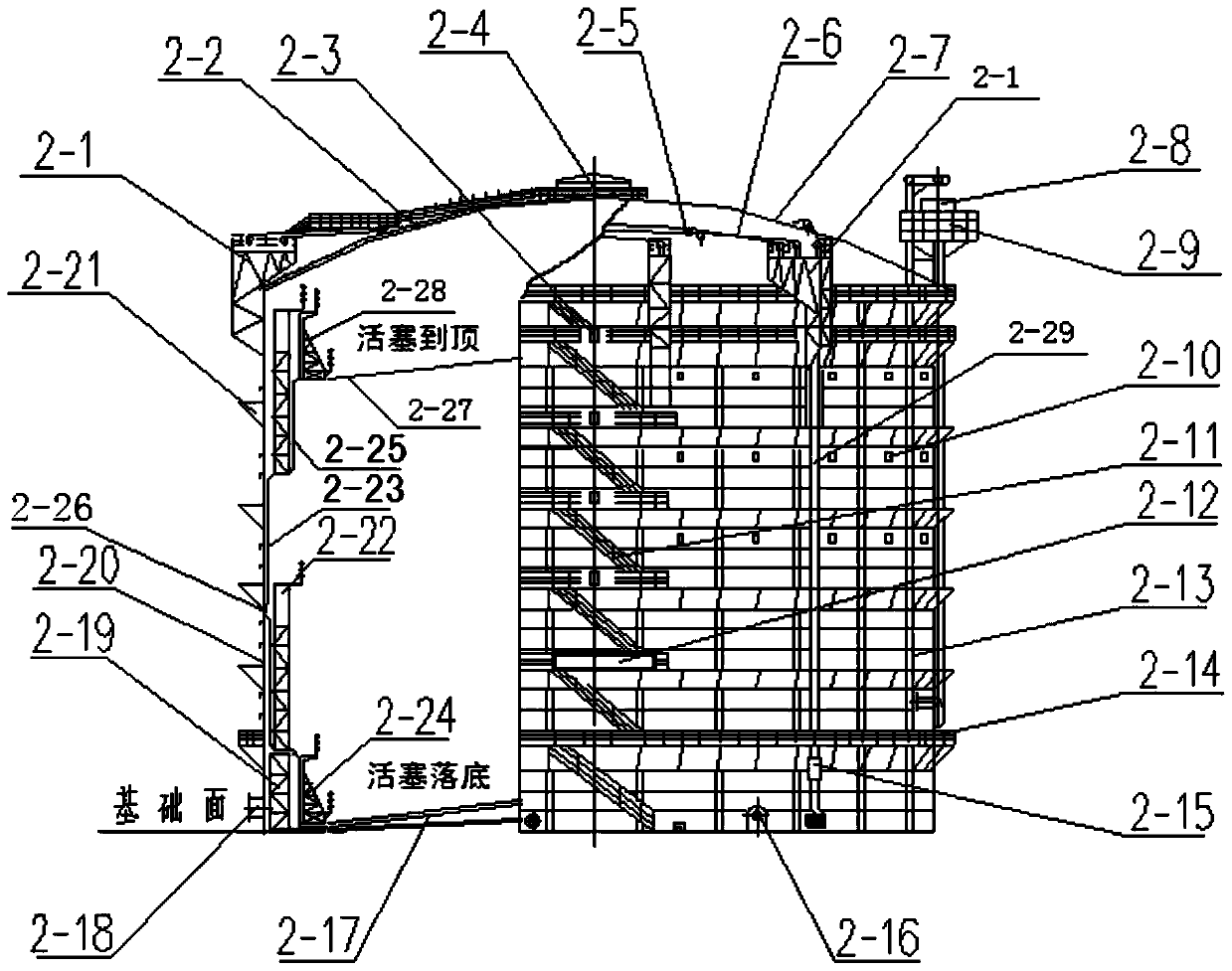 Method for rebuilding double-section rubber membrane sealed dry gas holders from polygonal thin oil sealed dry gas holders