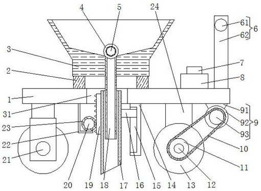 A corn planter with automatic adjustment of feeding distance