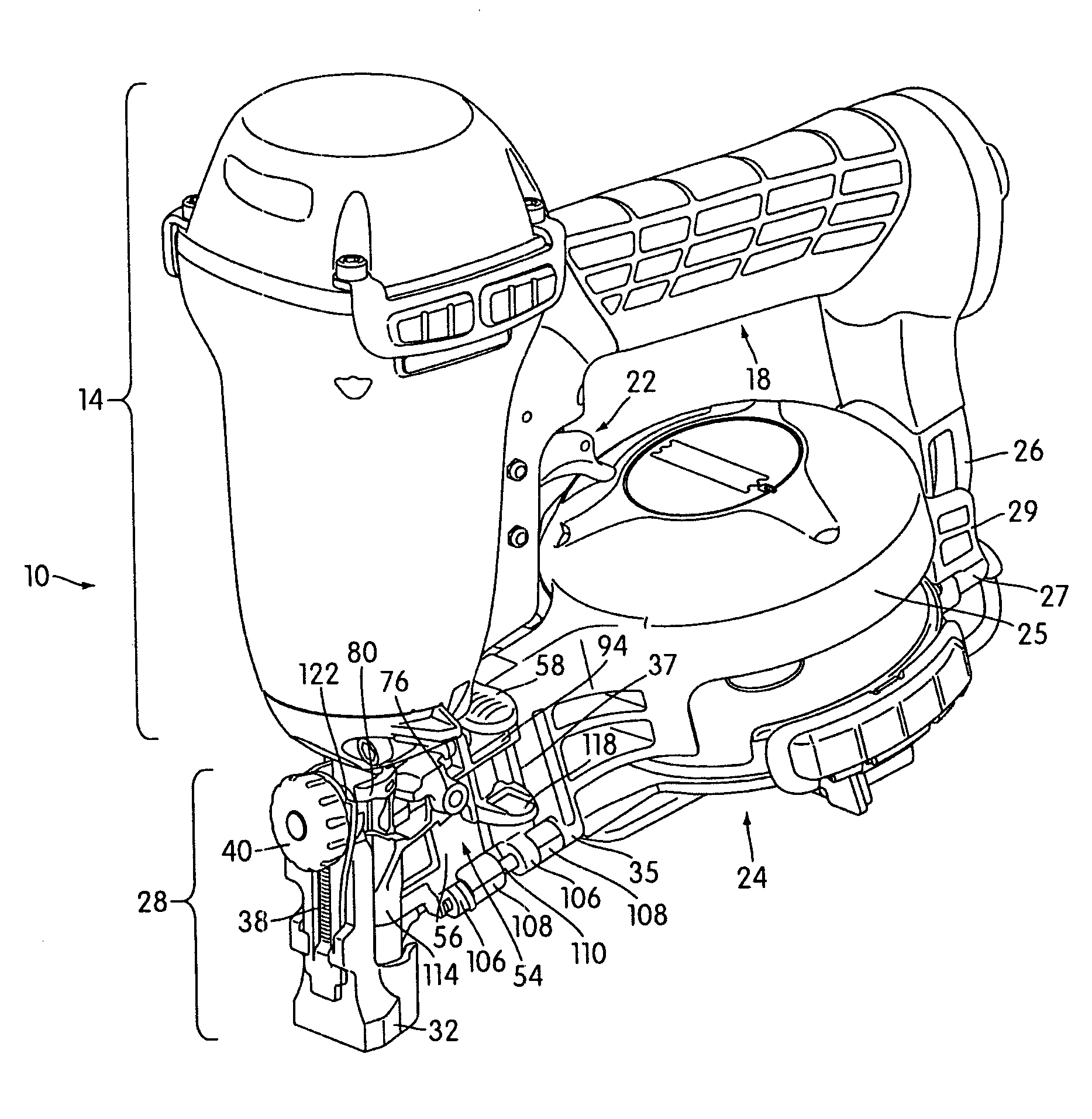 Integrated check pawl, last nail-retaining, and dry fire lock-out mechanism for fastener-driving tool