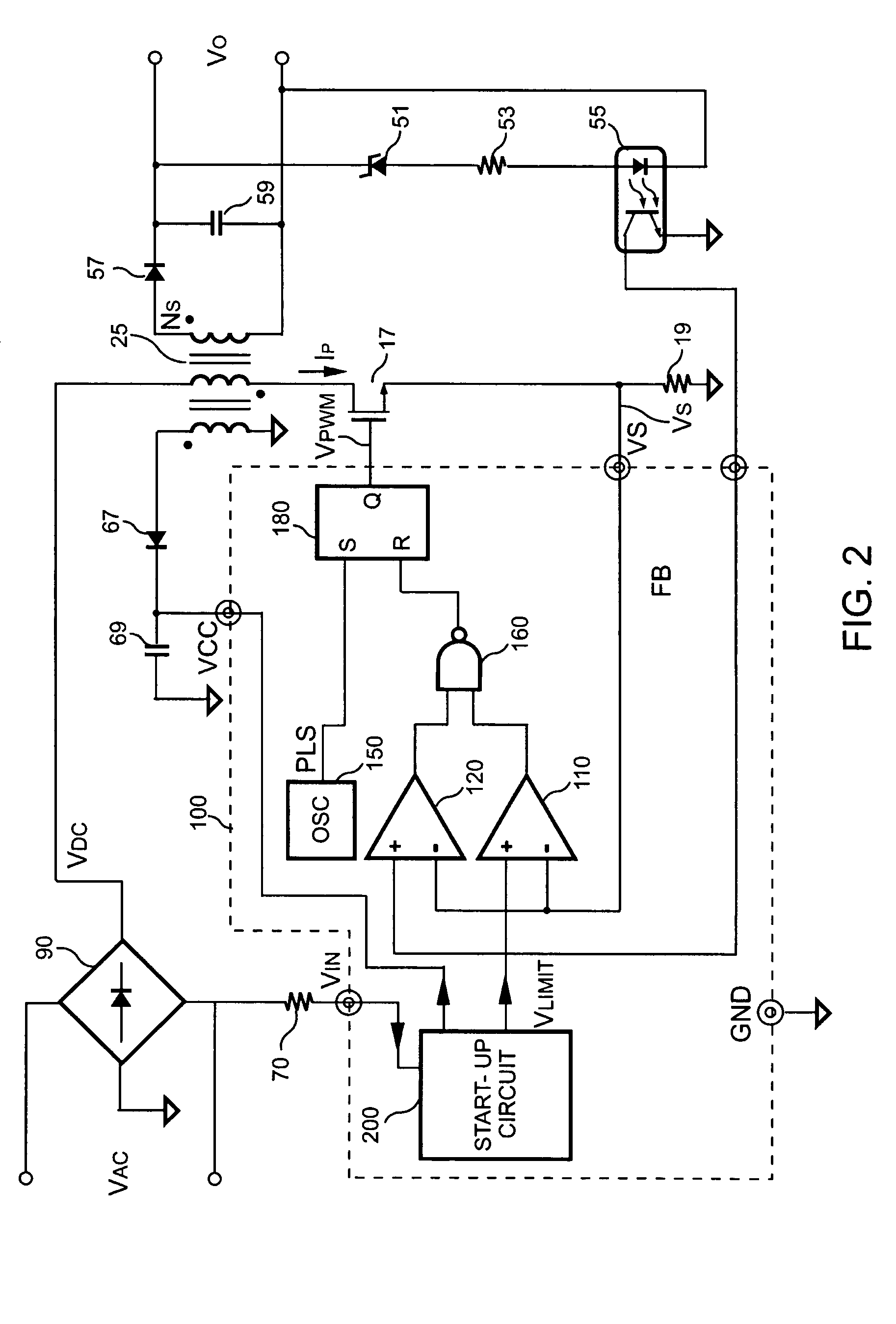 Start-up circuit with feedforward compensation for power converters