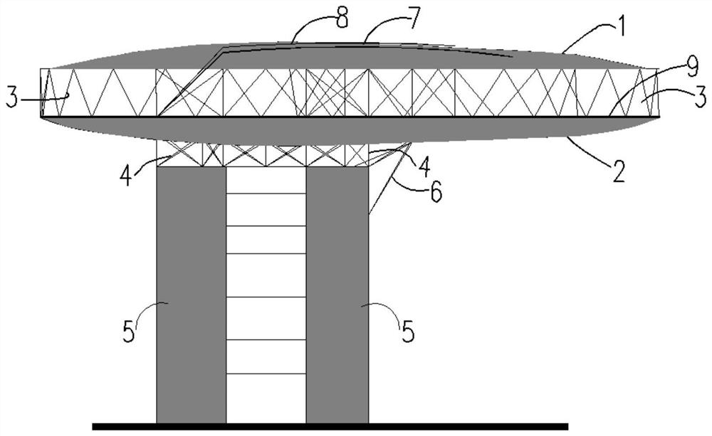 Eccentric annular large-cantilever prestressed steel structure system and construction method thereof