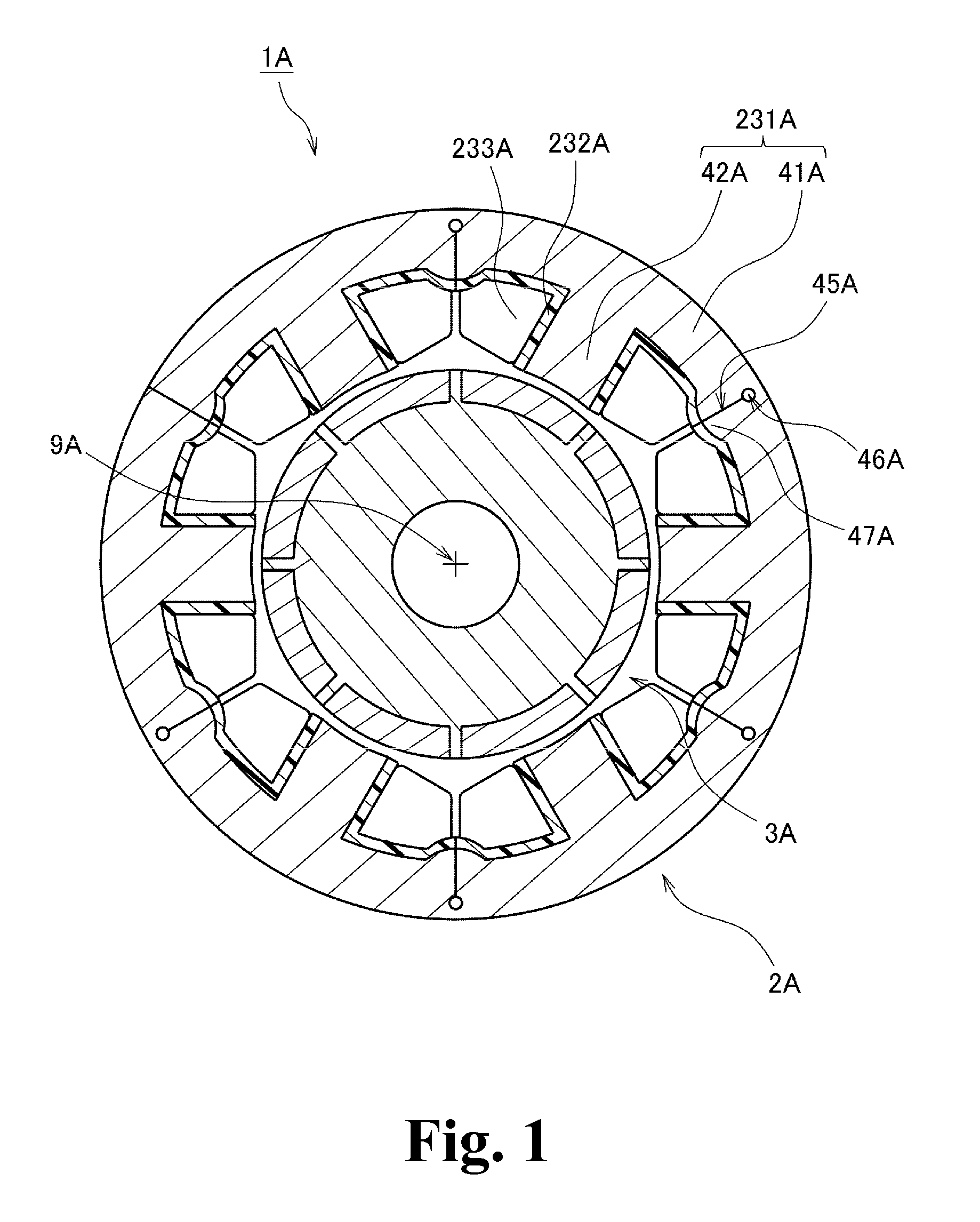 Stator core having convex protruding portion coinciding with adjacent coils