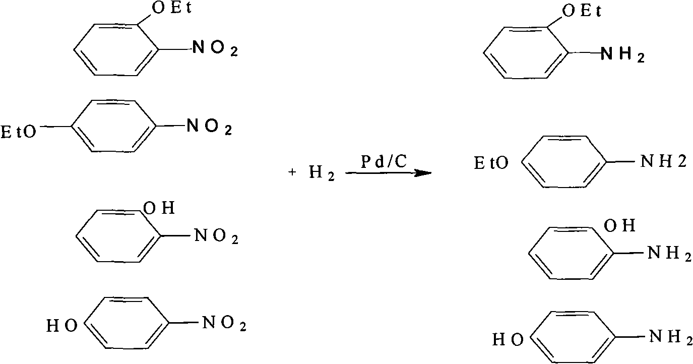 Process for preparing phenetidine and amino phenol by using mixture of nitrophenetol and nitrophenol as raw materials