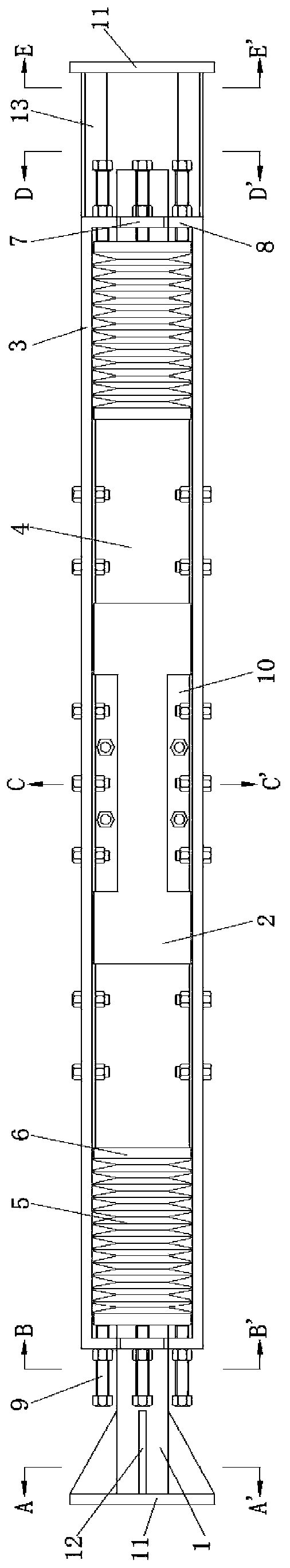 Assembly type self-resetting friction energy dissipation support member with variable prestress