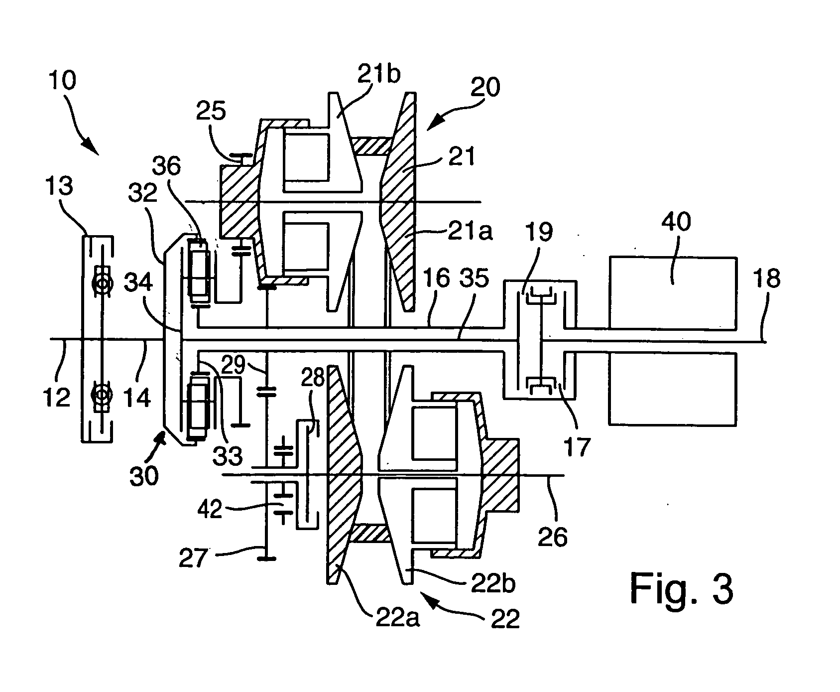 Power-branched transmission having a plurality of transmission ratio ranges with continuously variable transmission ratio