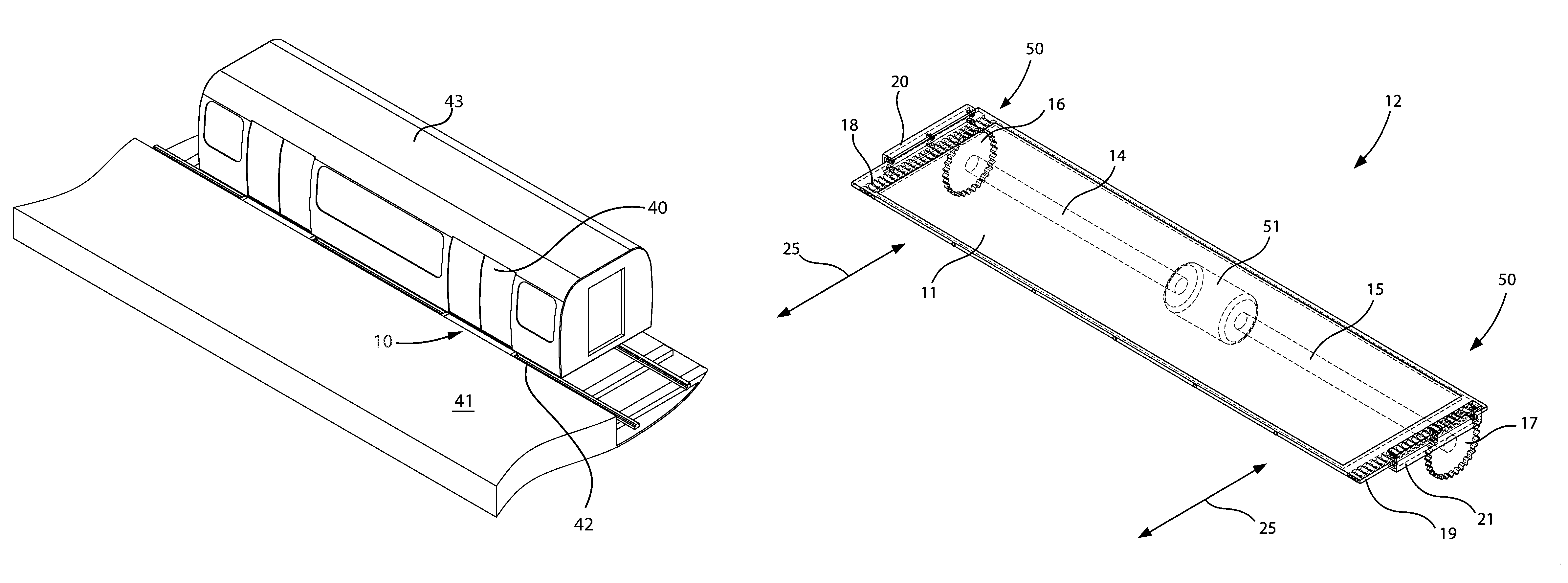Retractable platform device for use with subway trains and associated method
