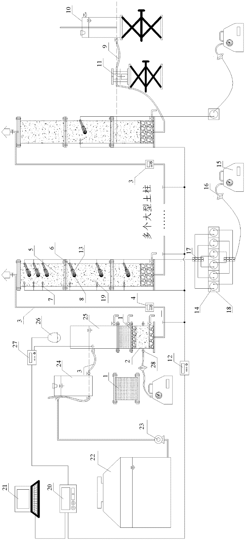 Simulation regulation and control system and method of percolation performance of aeration zone of river or lake