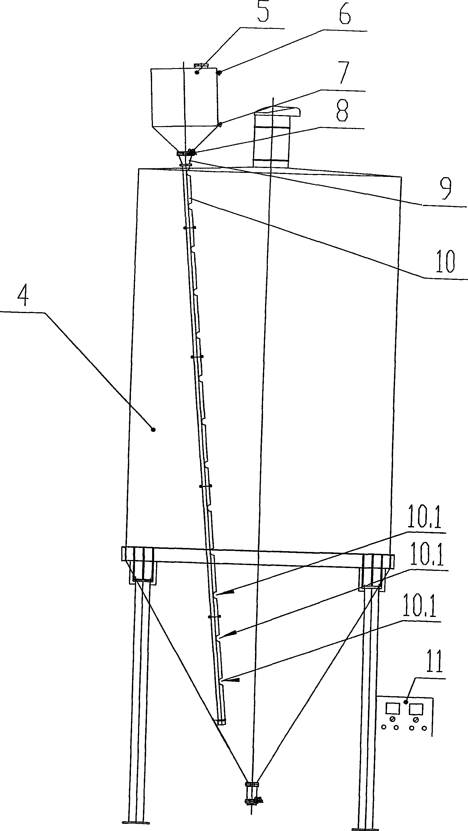 High discharge device for loose unpacked material