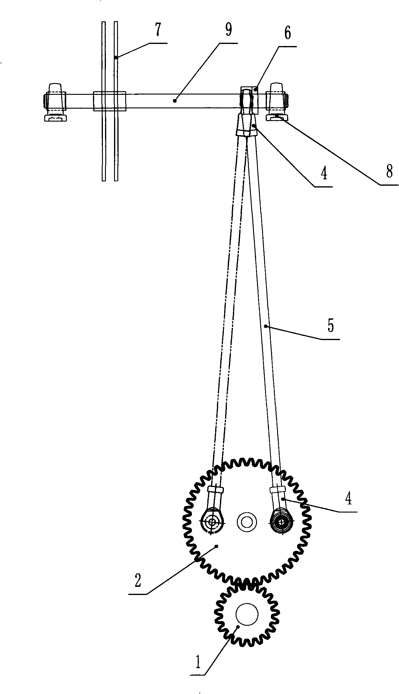 Crank rocker mechanism on opening device of rapier loom swinging rod