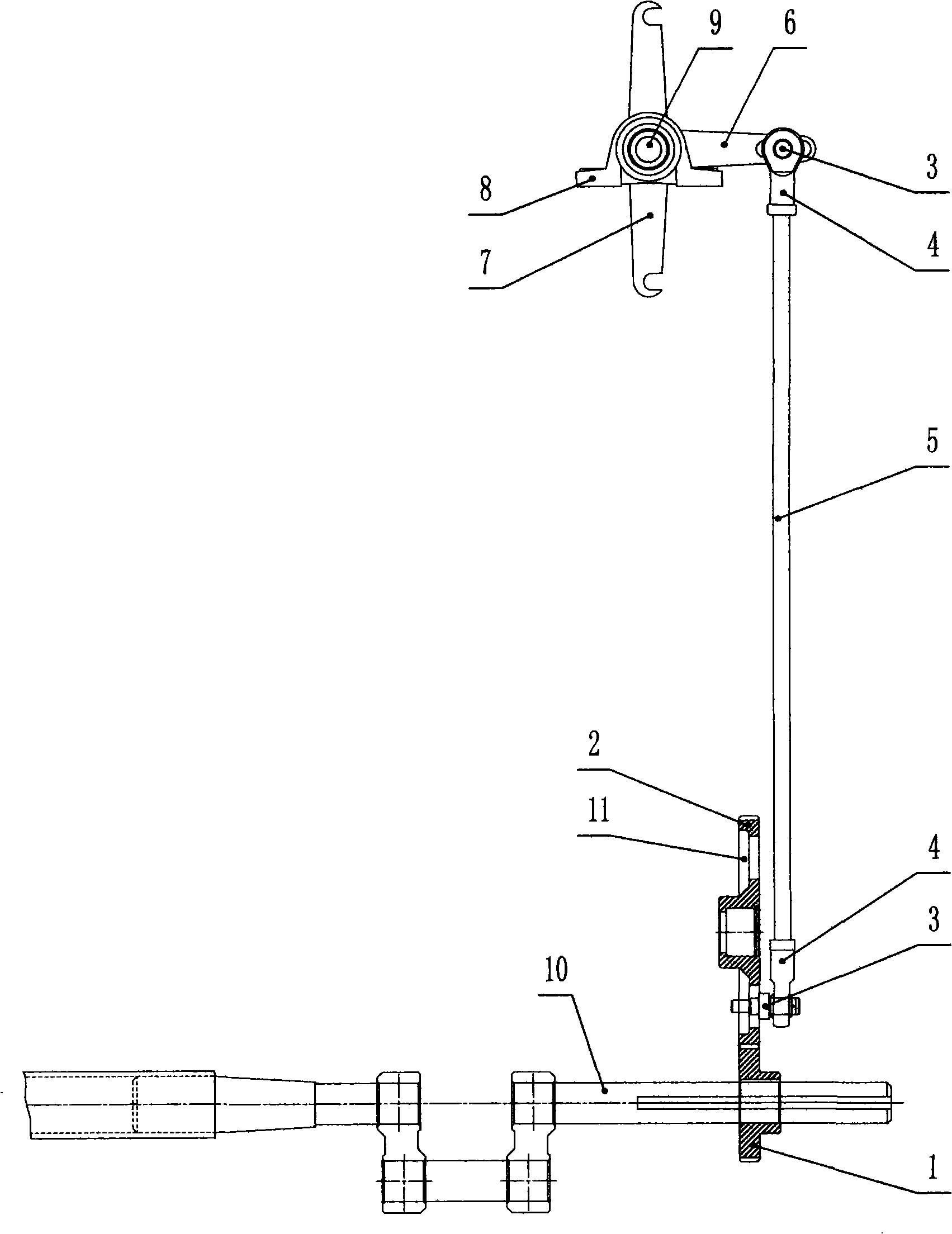 Crank rocker mechanism on opening device of rapier loom swinging rod