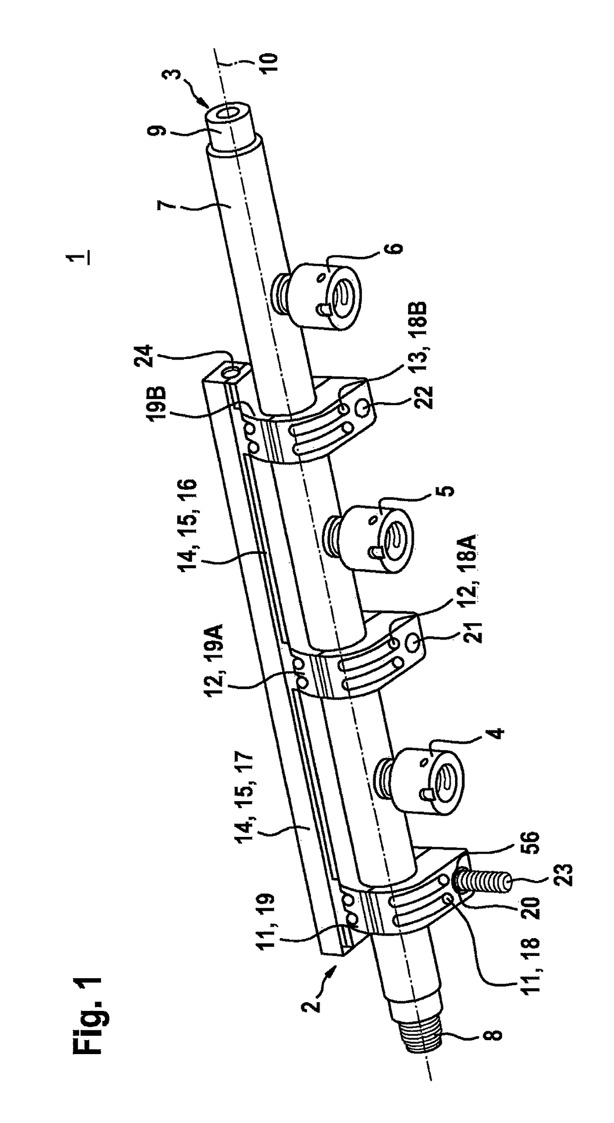 Holding device for fastening a fuel distributor to an internal combustion engine