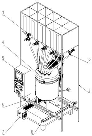 Diatom ooze color mixing, stirring and proportioning debugging device